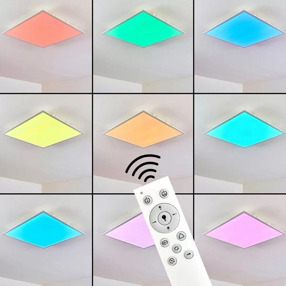 hofstein Plafonnier Antria Led Blanc, 1 Lumiere, Telecommandes, Changeur De Couleurs
