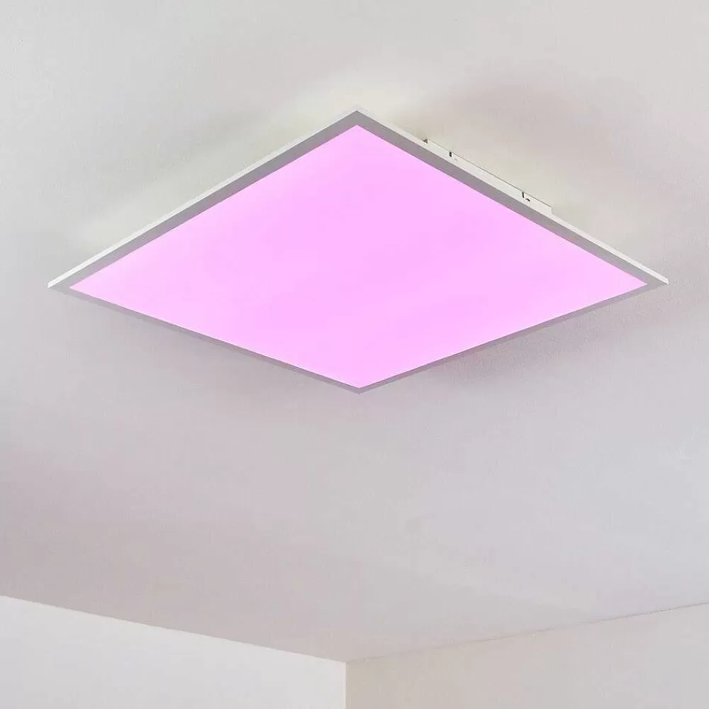 hofstein Plafonnier Antria Led Blanc, 1 Lumiere, Telecommandes, Changeur De Couleurs