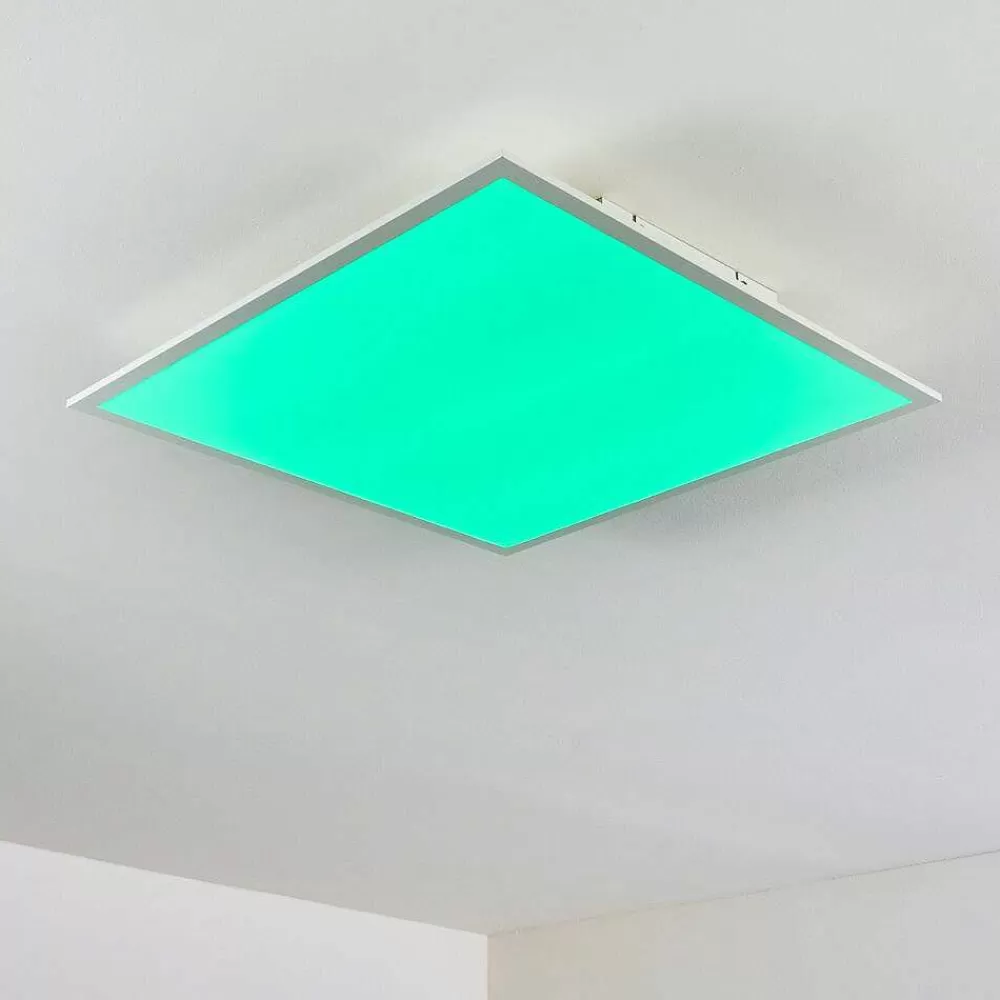hofstein Plafonnier Antria Led Blanc, 1 Lumiere, Telecommandes, Changeur De Couleurs