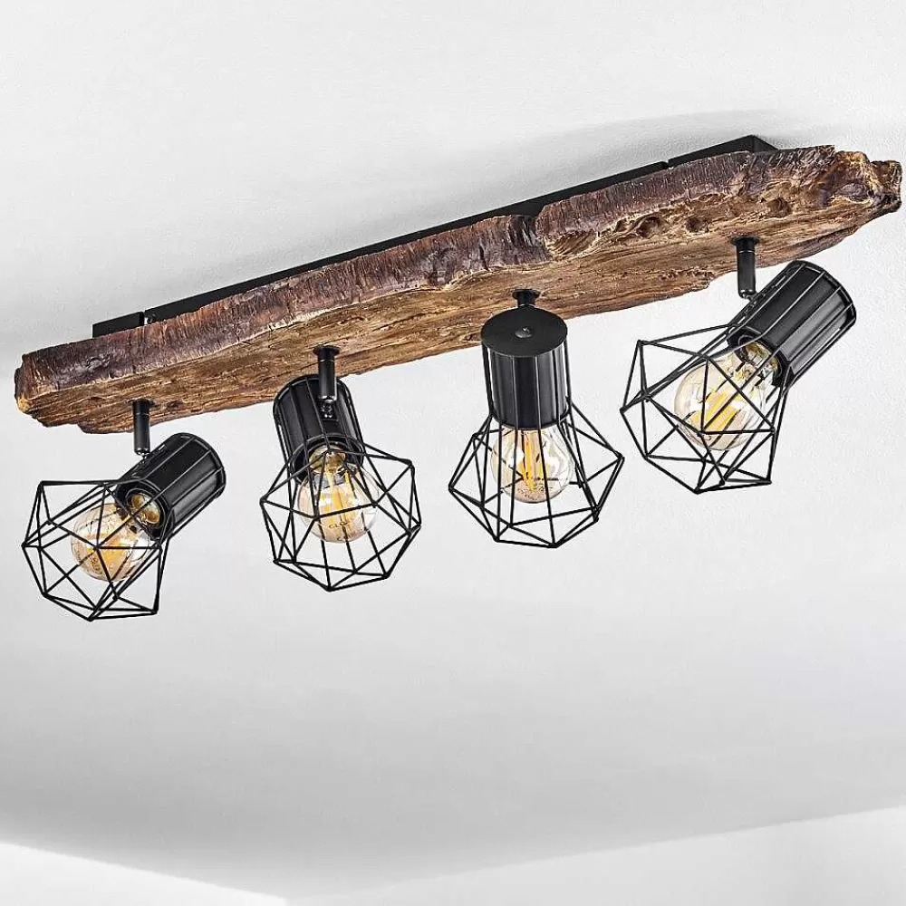 hofstein Plafonnier Bardhaman Brun, Couleur Bois, Noir, 4 Lumieres