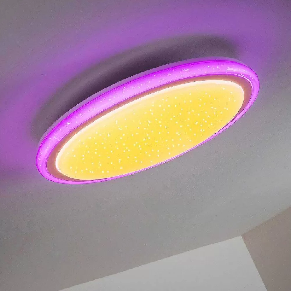hofstein Plafonnier Bermeo Led Blanc, 2 Lumieres, Telecommandes, Changeur De Couleurs
