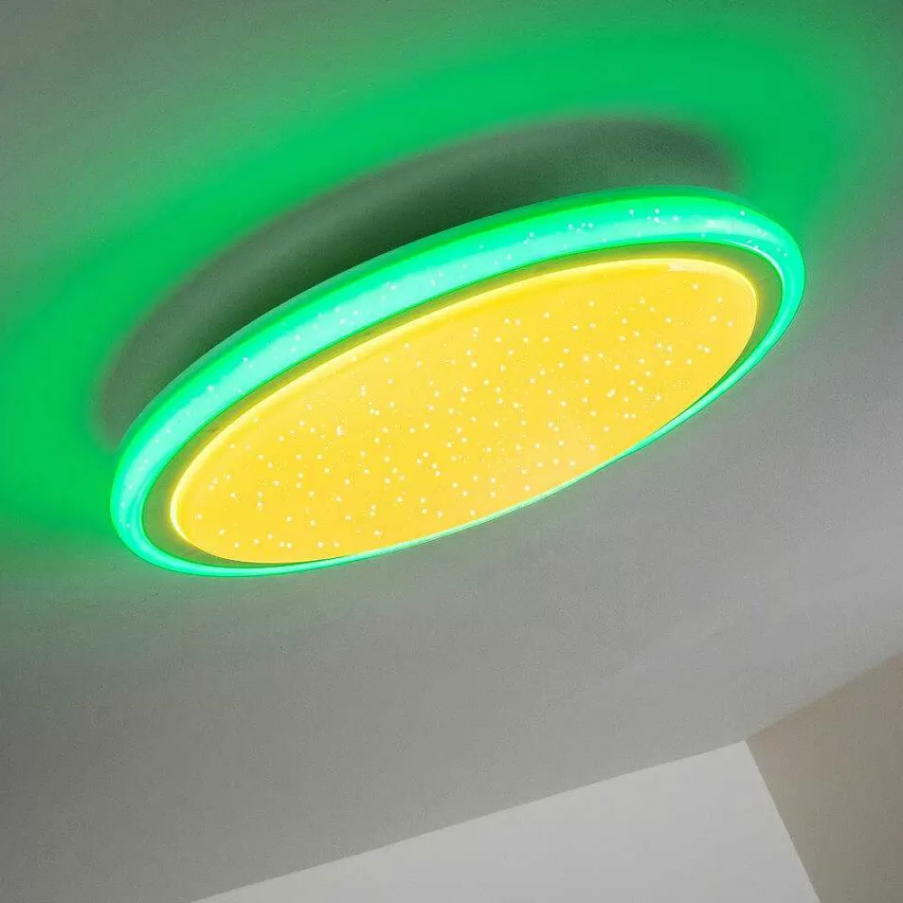 hofstein Plafonnier Bermeo Led Blanc, 2 Lumieres, Telecommandes, Changeur De Couleurs