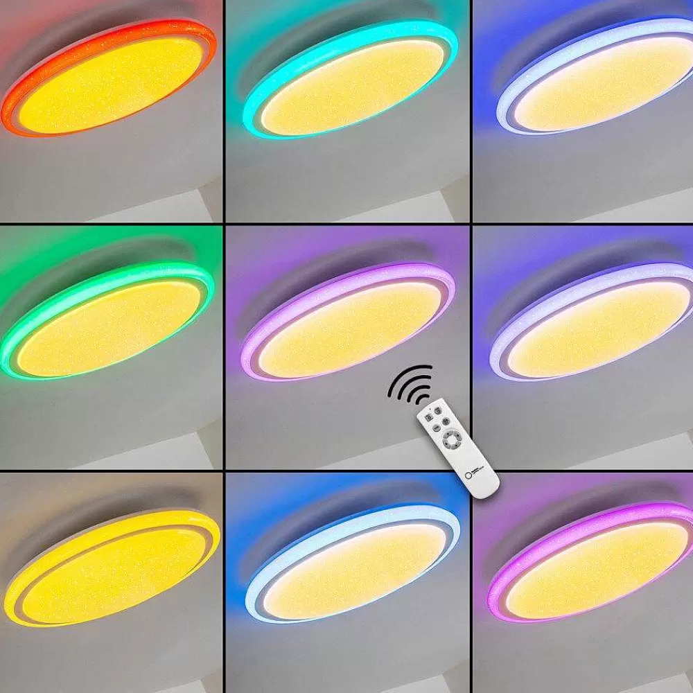 hofstein Plafonnier Bermeo Led Blanc, 2 Lumieres, Telecommandes, Changeur De Couleurs