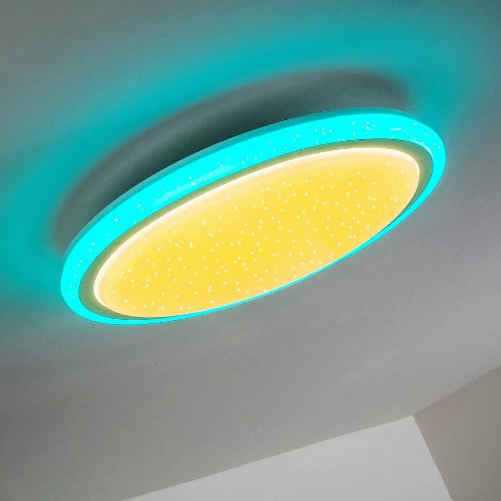 hofstein Plafonnier Bermeo Led Blanc, 2 Lumieres, Telecommandes, Changeur De Couleurs
