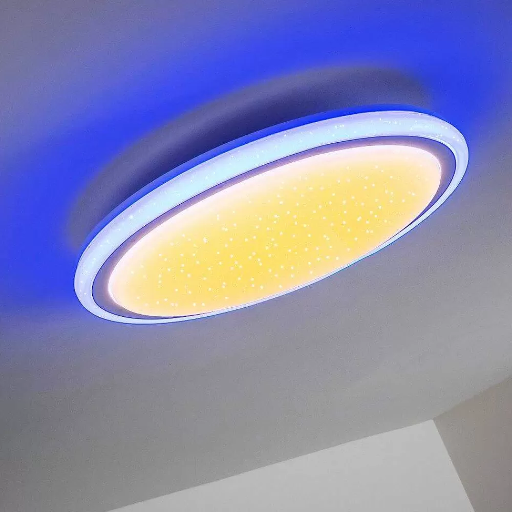 hofstein Plafonnier Bermeo Led Blanc, 2 Lumieres, Telecommandes, Changeur De Couleurs