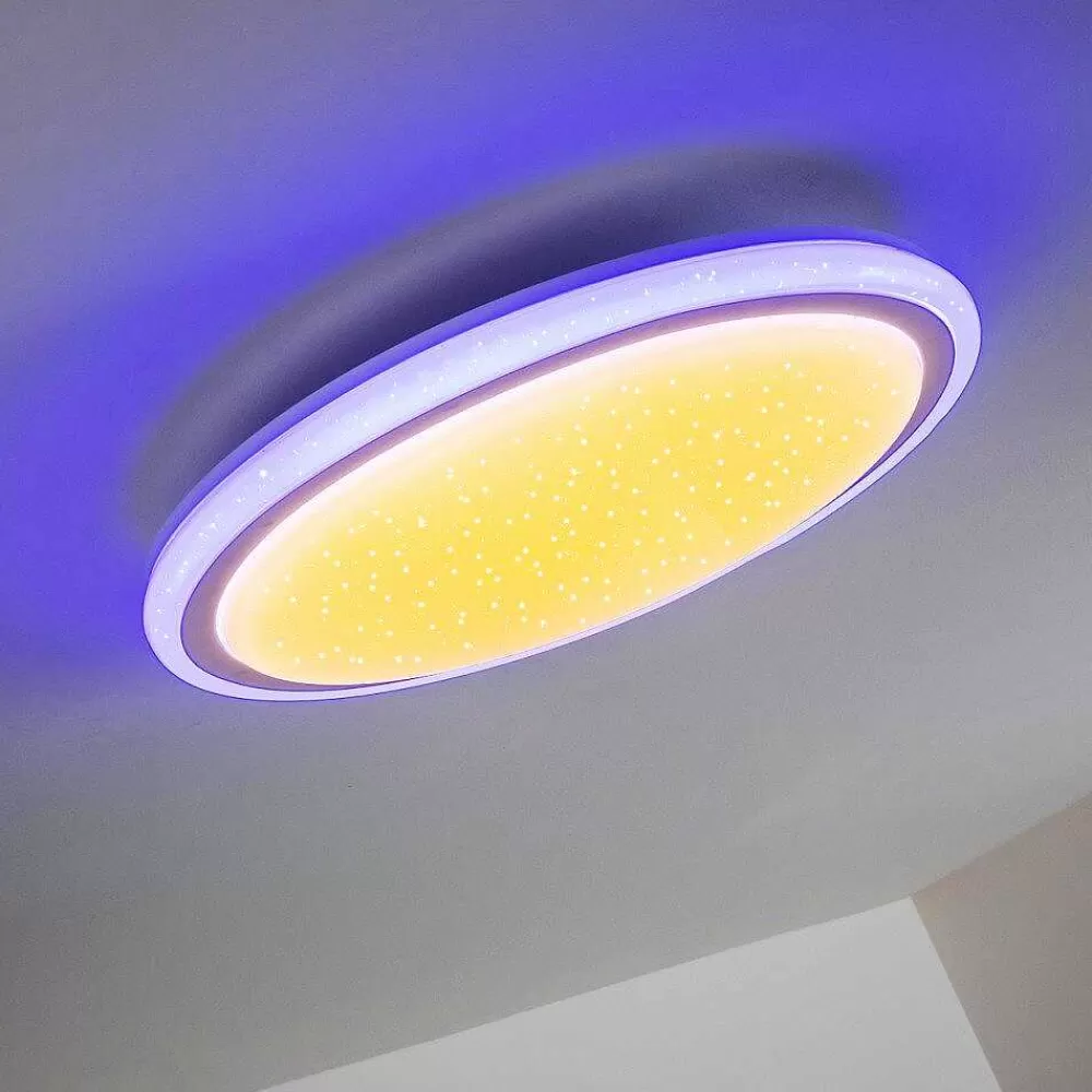 hofstein Plafonnier Bermeo Led Blanc, 2 Lumieres, Telecommandes, Changeur De Couleurs