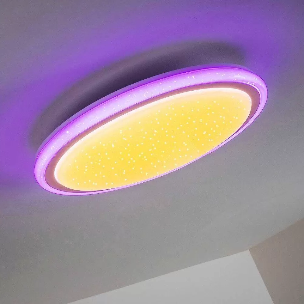 hofstein Plafonnier Bermeo Led Blanc, 2 Lumieres, Telecommandes, Changeur De Couleurs
