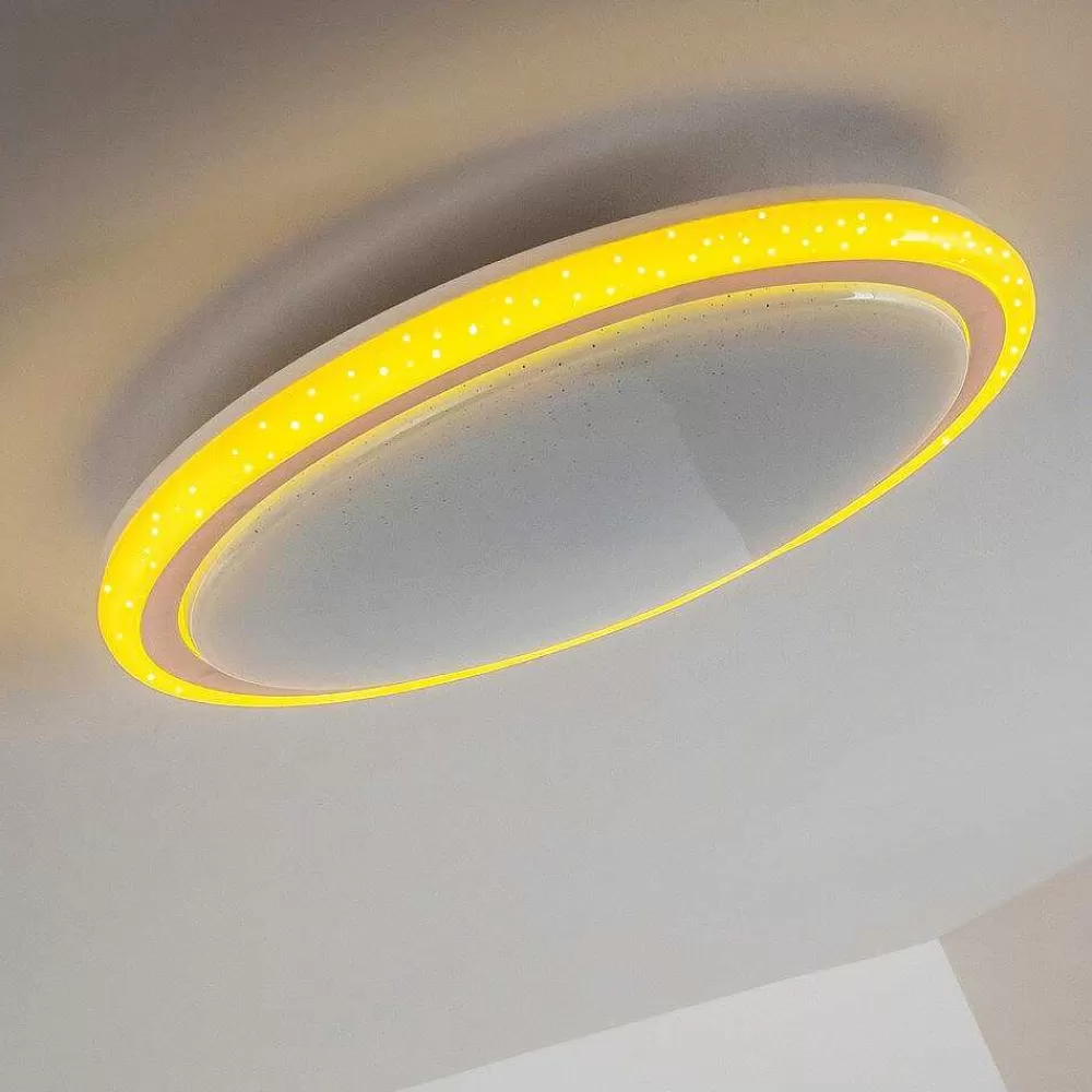 hofstein Plafonnier Bermeo Led Blanc, 2 Lumieres, Telecommandes, Changeur De Couleurs