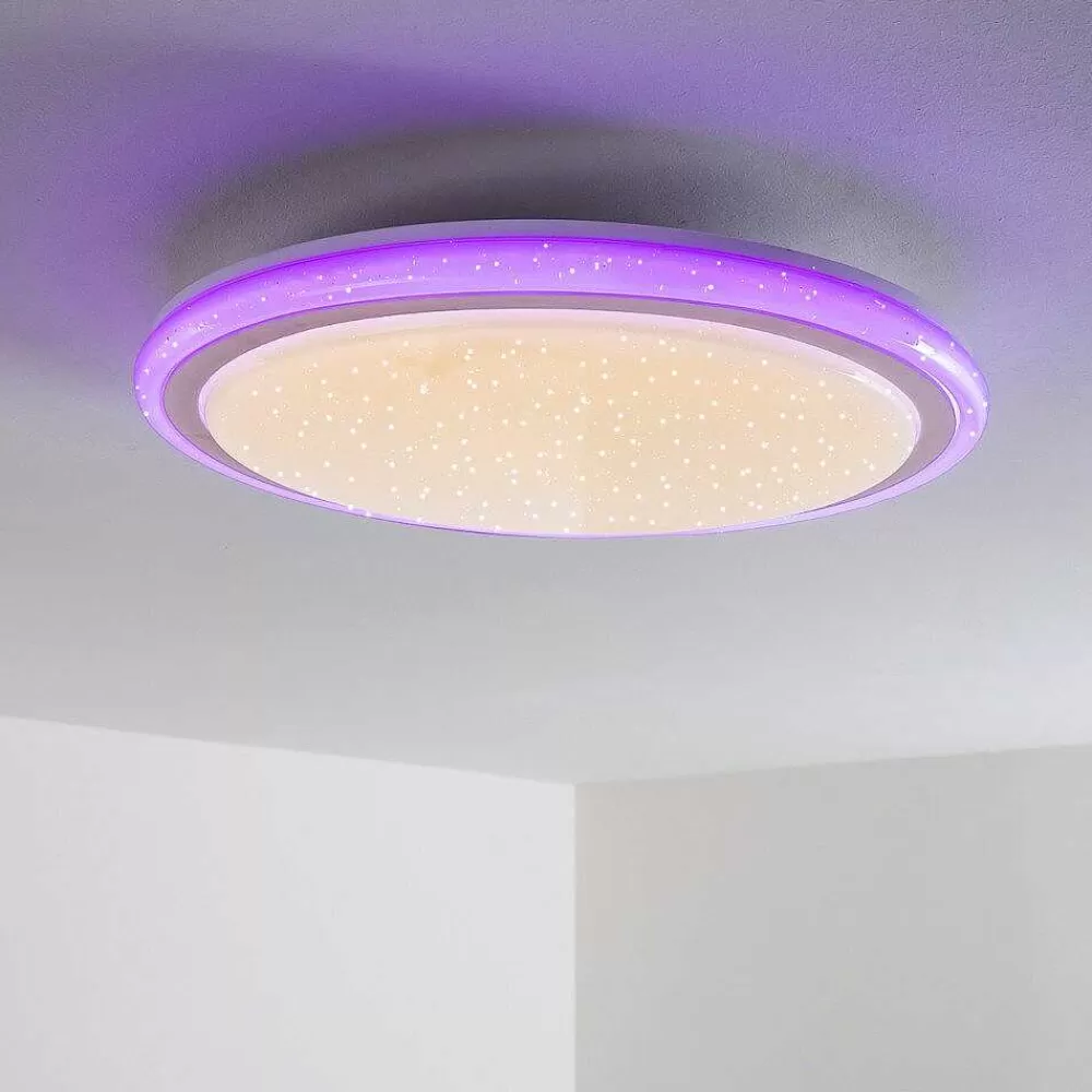 hofstein Plafonnier Bermeo Led Blanc, 2 Lumieres, Telecommandes, Changeur De Couleurs