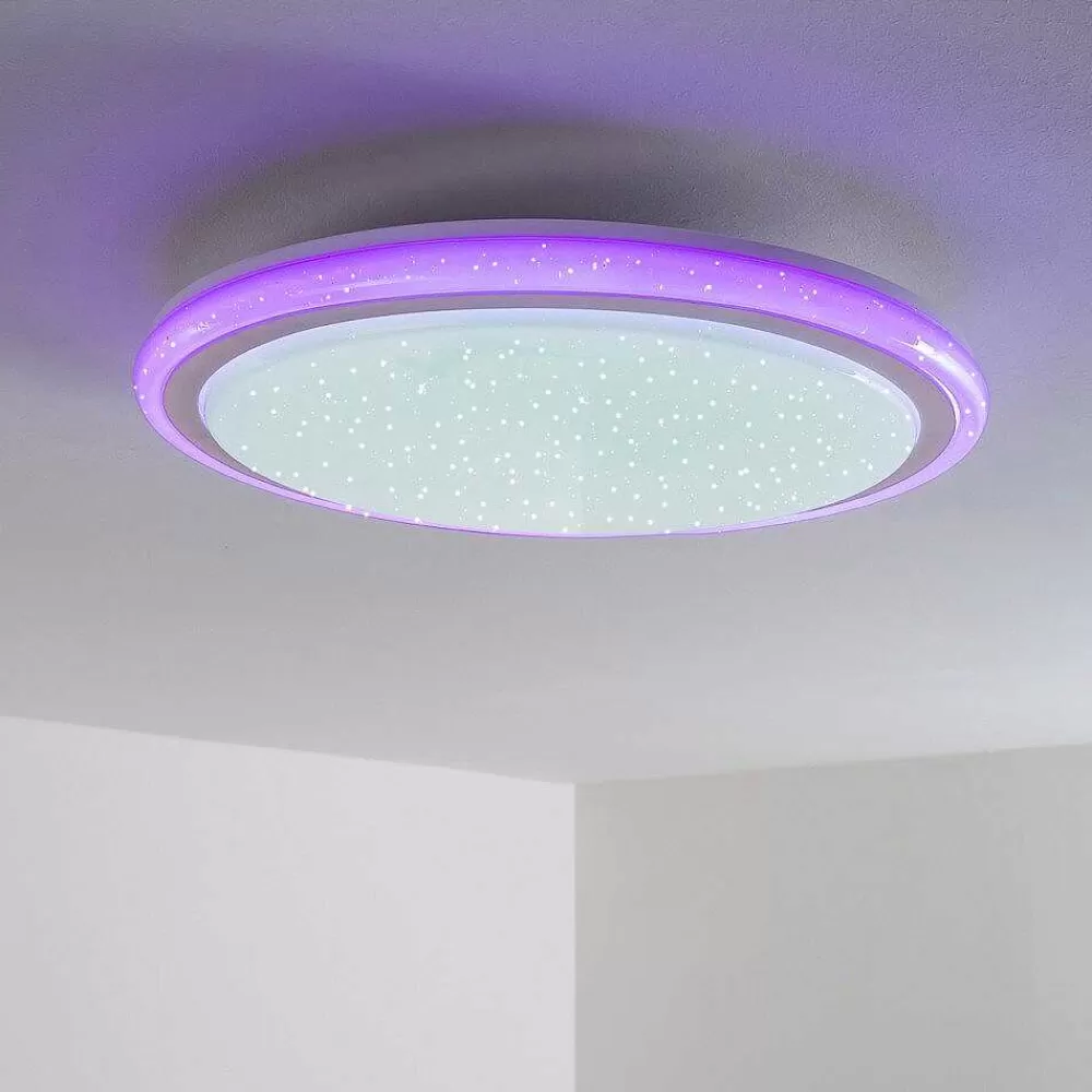 hofstein Plafonnier Bermeo Led Blanc, 2 Lumieres, Telecommandes, Changeur De Couleurs