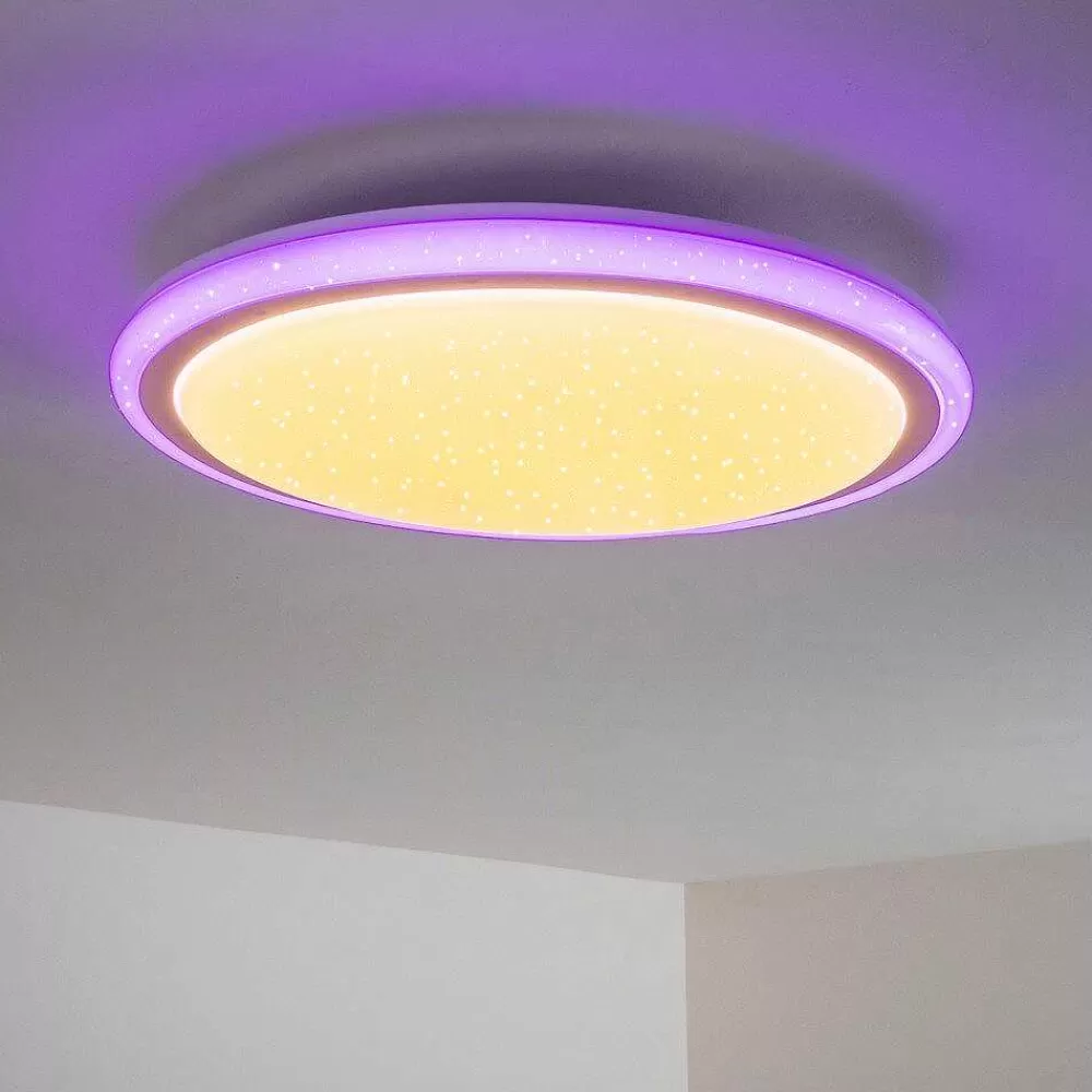 hofstein Plafonnier Bermeo Led Blanc, 2 Lumieres, Telecommandes, Changeur De Couleurs