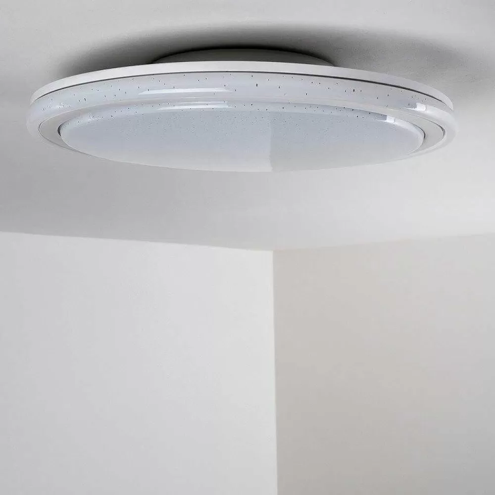 hofstein Plafonnier Bermeo Led Blanc, 2 Lumieres, Telecommandes, Changeur De Couleurs
