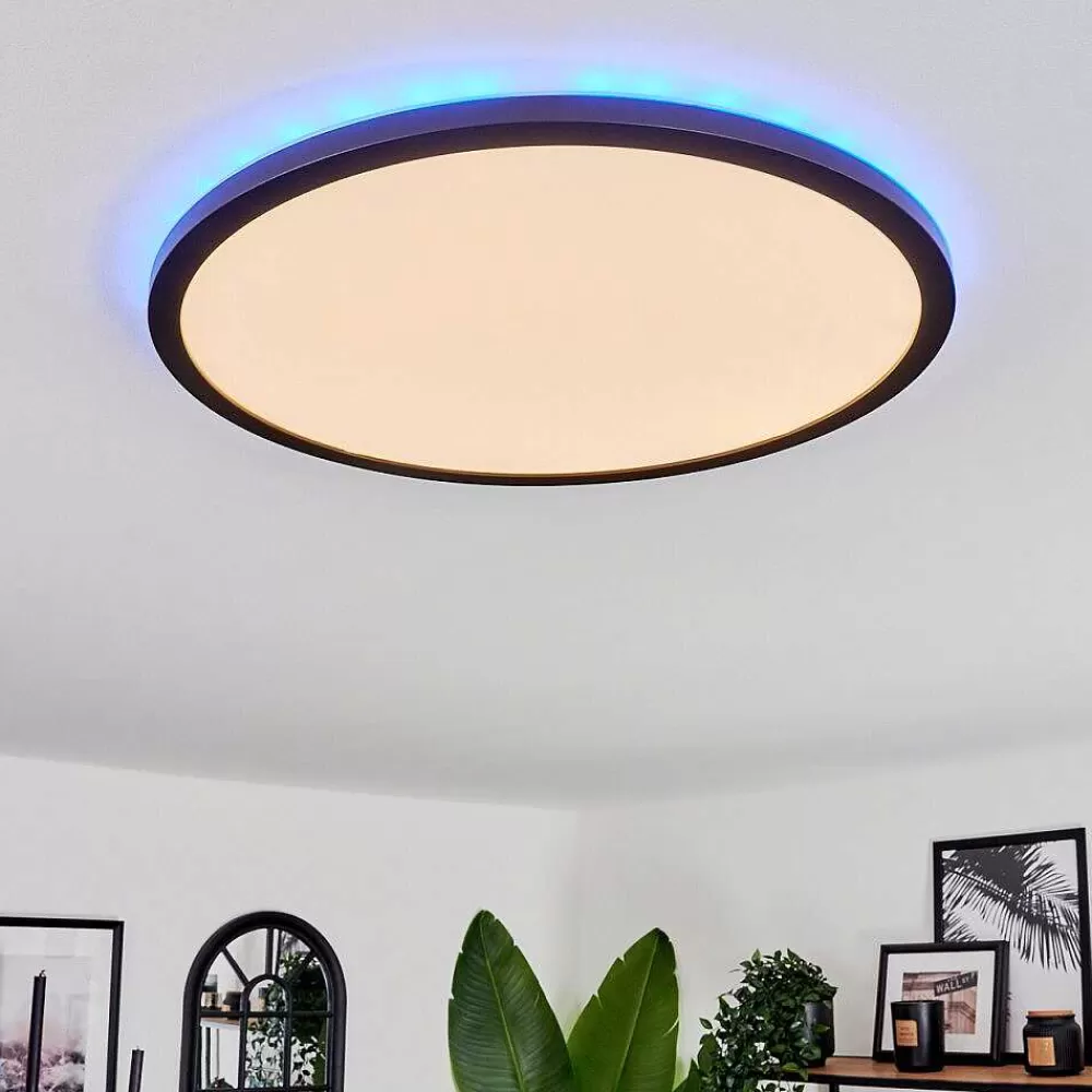hofstein Plafonnier Boyero Led Noir, 2 Lumieres, Telecommandes, Changeur De Couleurs