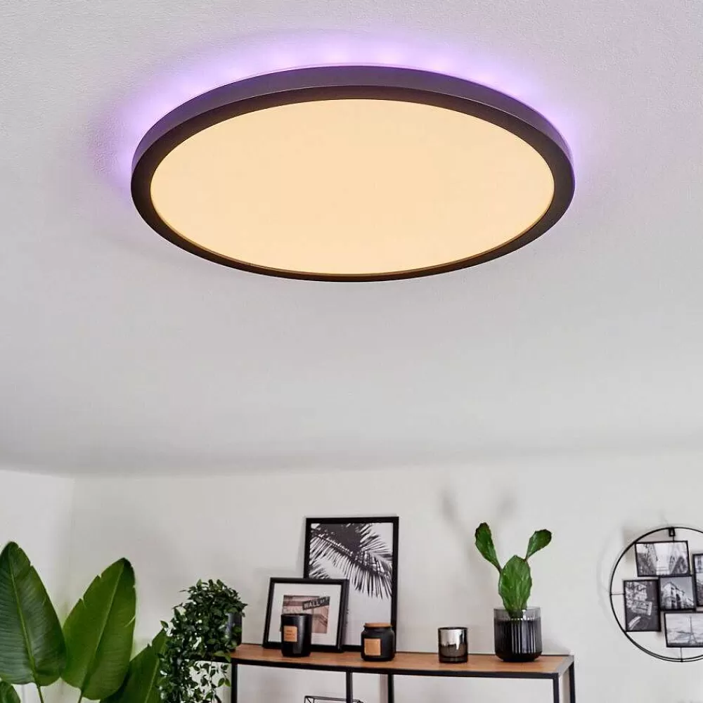 hofstein Plafonnier Boyero Led Noir, 2 Lumieres, Telecommandes, Changeur De Couleurs