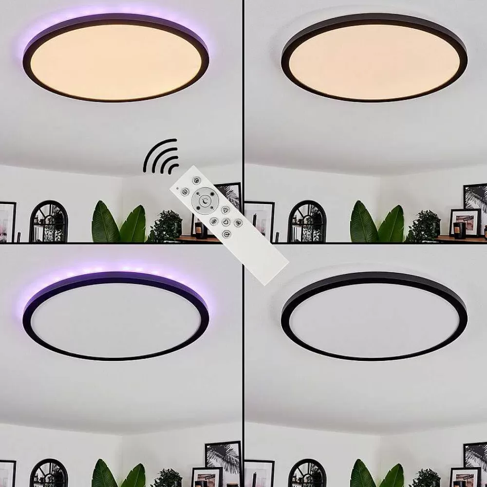 hofstein Plafonnier Boyero Led Noir, 2 Lumieres, Telecommandes, Changeur De Couleurs