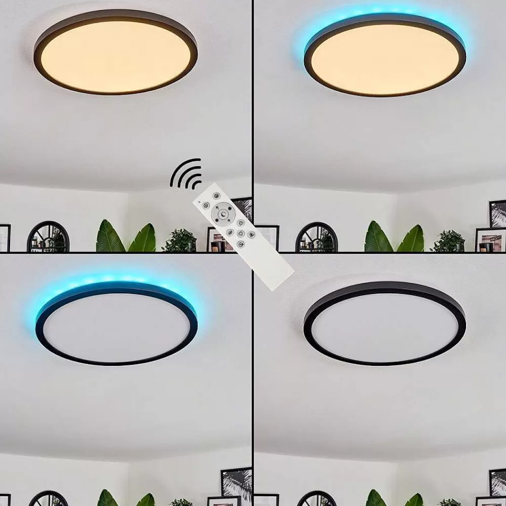 hofstein Plafonnier Boyero Led Noir, 2 Lumieres, Telecommandes, Changeur De Couleurs