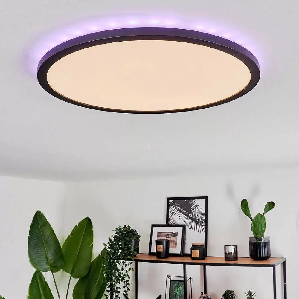 hofstein Plafonnier Boyero Led Noir, 2 Lumieres, Telecommandes, Changeur De Couleurs