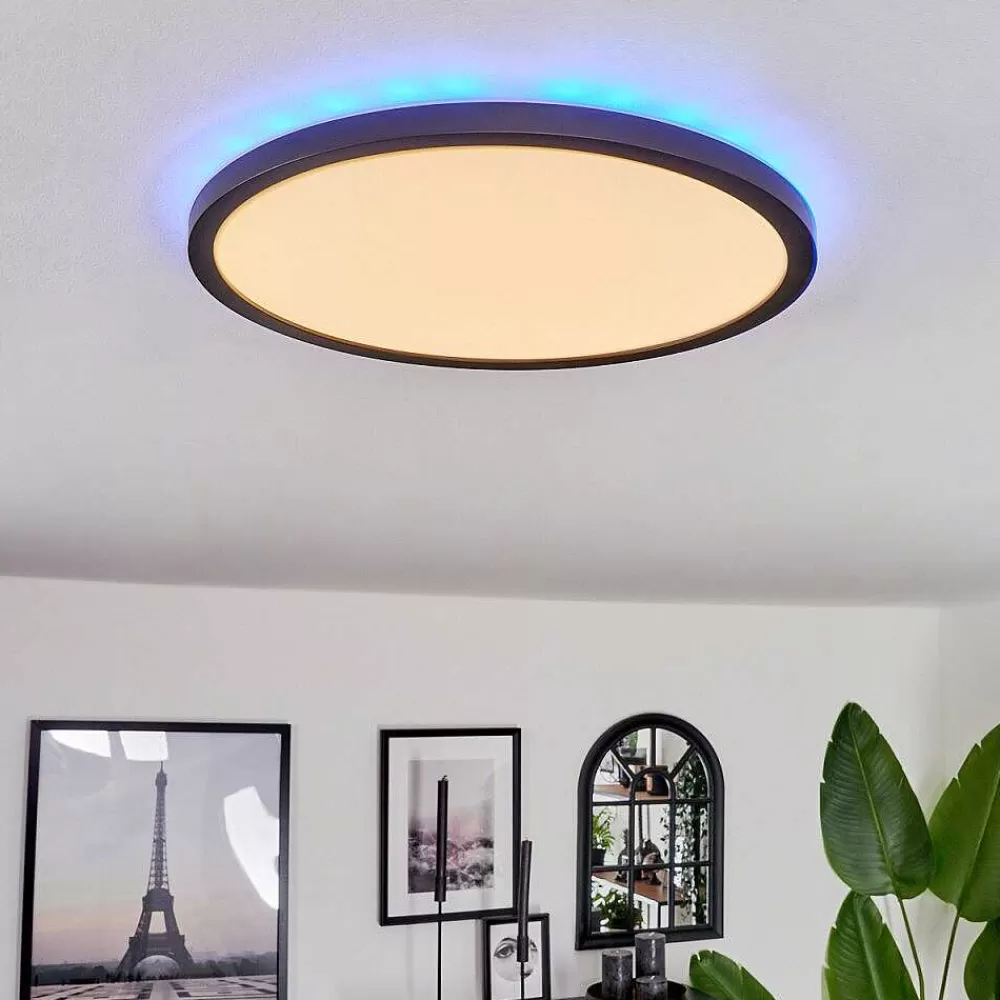 hofstein Plafonnier Boyero Led Noir, 2 Lumieres, Telecommandes, Changeur De Couleurs