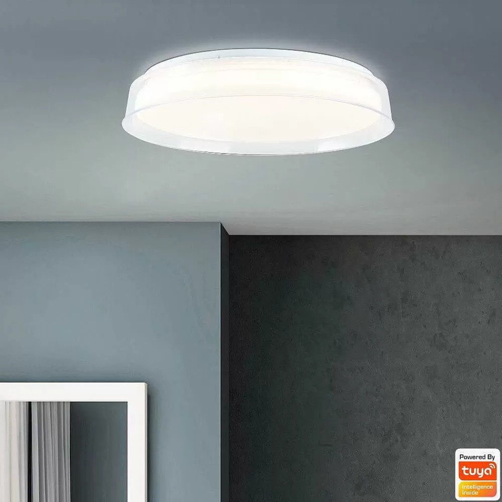 Luminaires Brilliant Plafonnier Brilliant Leanna Led Blanc, 1 Lumiere, Telecommandes, Changeur De Couleurs