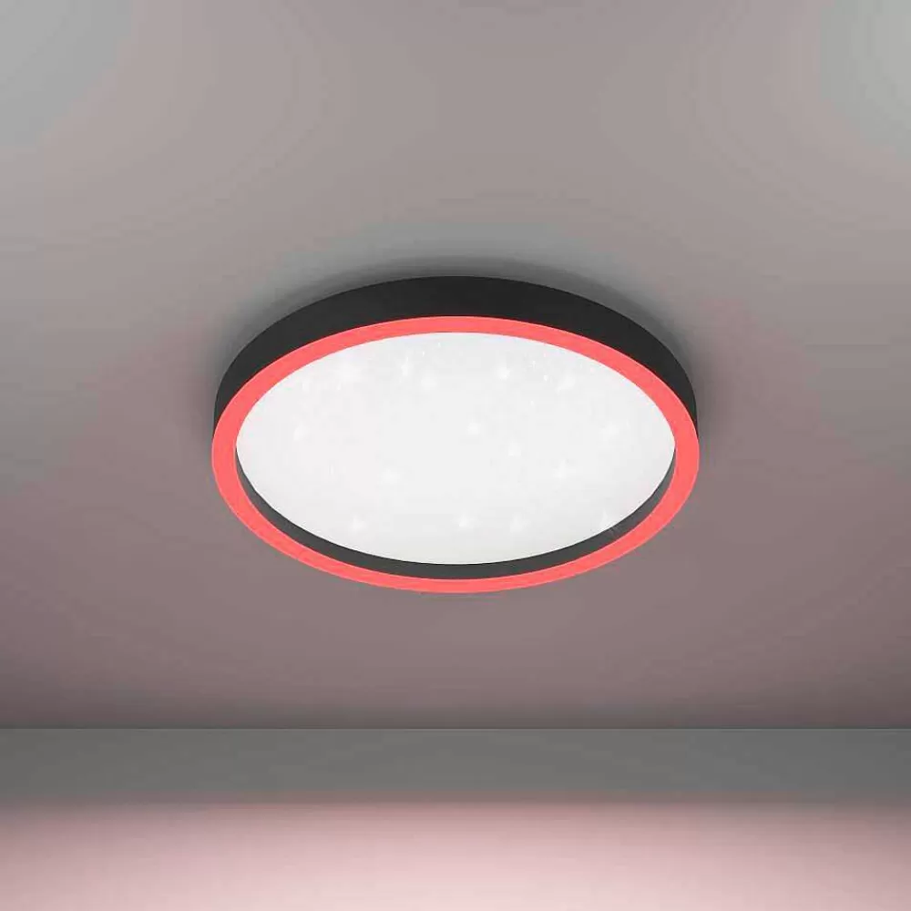 Luminaires Eglo Plafonnier Eglo Montemorelos-Z Led Noir, 1 Lumiere, Changeur De Couleurs
