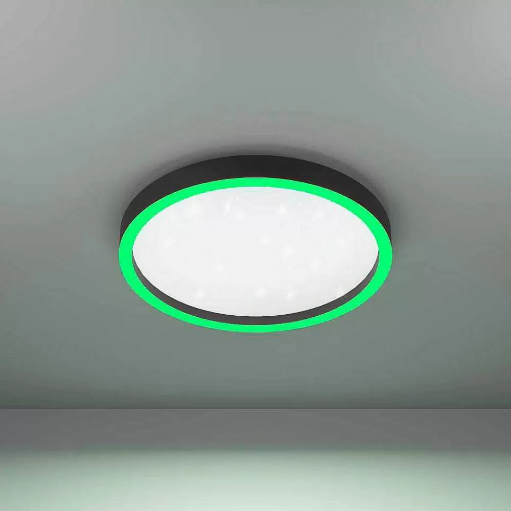 Luminaires Eglo Plafonnier Eglo Montemorelos-Z Led Noir, 1 Lumiere, Changeur De Couleurs