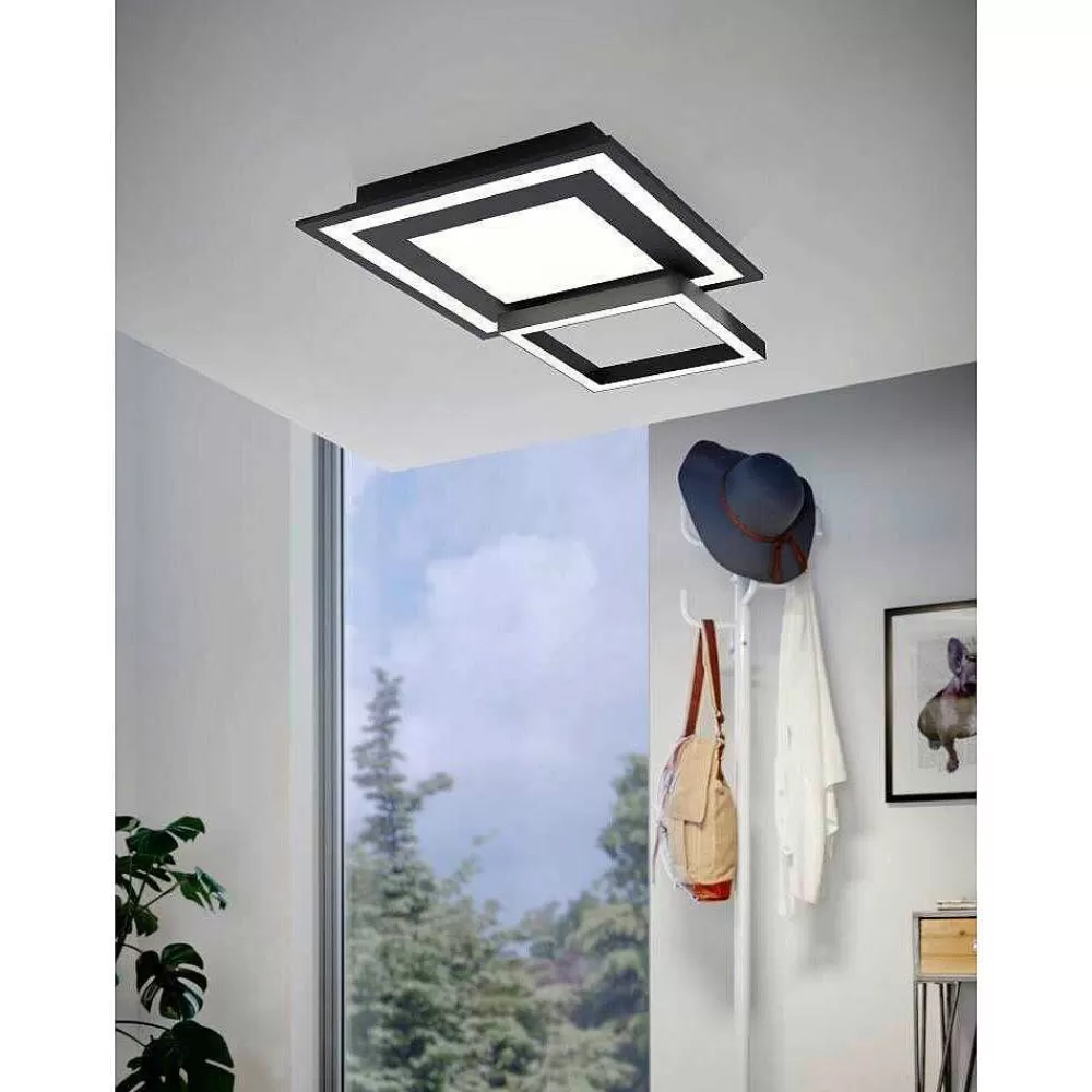 Luminaires Eglo Plafonnier Eglo Savatarila-Z Led Noir, 8 Lumieres, Changeur De Couleurs