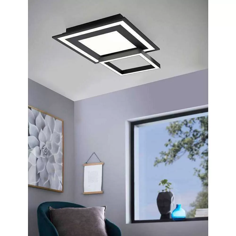 Luminaires Eglo Plafonnier Eglo Savatarila-Z Led Noir, 8 Lumieres, Changeur De Couleurs