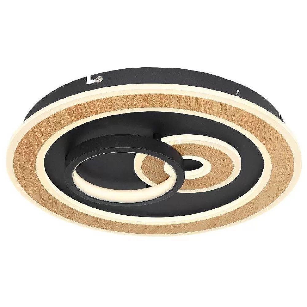 Luminaires Globo Lighting Plafonnier Globo Chessy Led Couleur Bois, Noir, Blanc, 1 Lumiere, Telecommandes