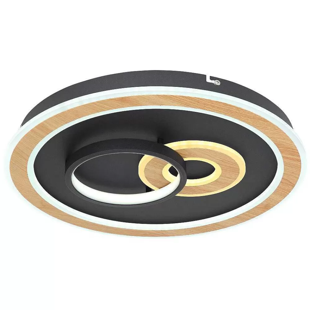 Luminaires Globo Lighting Plafonnier Globo Chessy Led Couleur Bois, Noir, Blanc, 1 Lumiere, Telecommandes