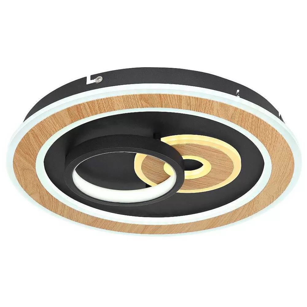 Luminaires Globo Lighting Plafonnier Globo Chessy Led Couleur Bois, Noir, Blanc, 1 Lumiere, Telecommandes