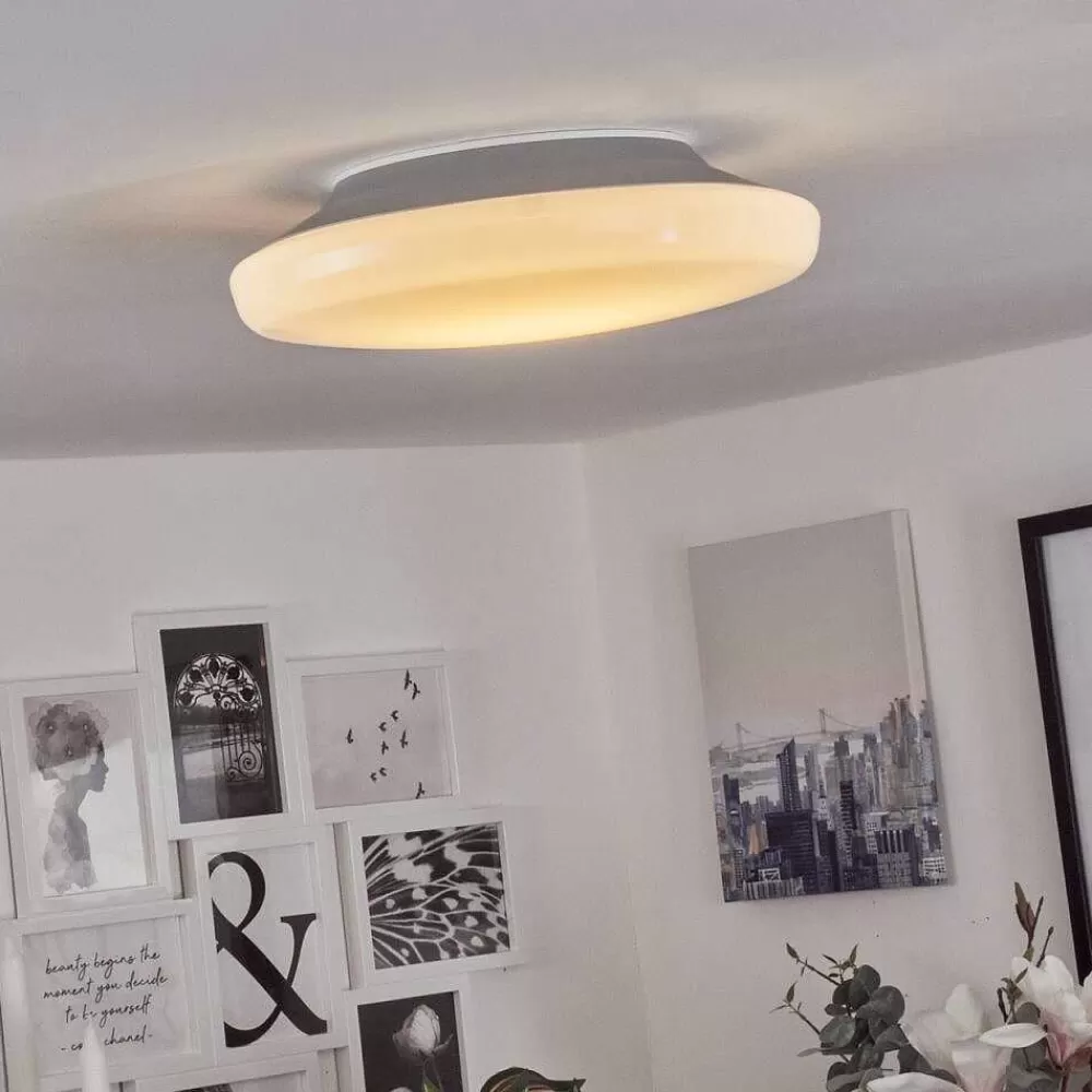 Idual Plafonnier Chloe Led Argente, Blanc, 1 Lumiere, Telecommandes, Changeur De Couleurs