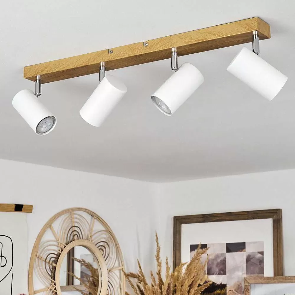 hofstein Plafonnier Javel Brun, Chrome, Couleur Bois, 4 Lumieres