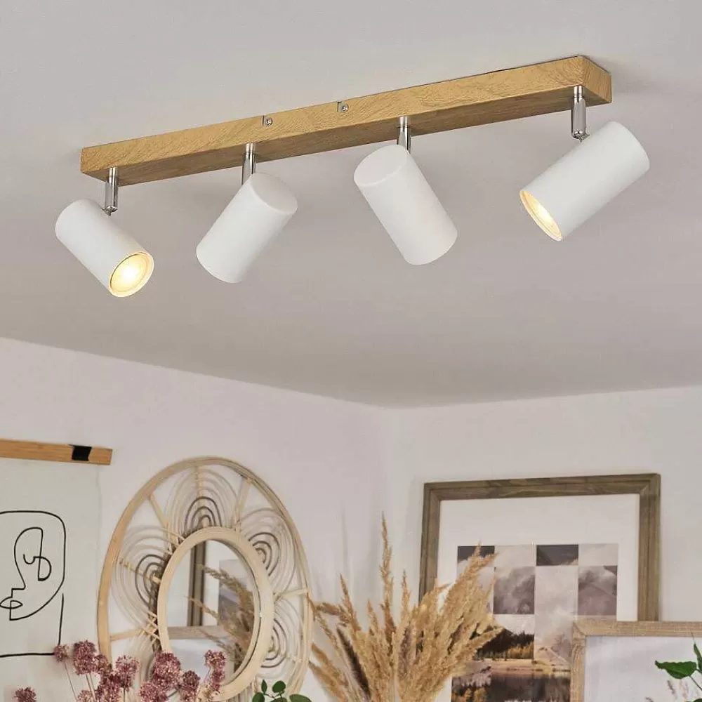 hofstein Plafonnier Javel Brun, Chrome, Couleur Bois, 4 Lumieres