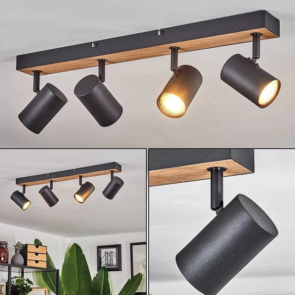 hofstein Plafonnier Javel Brun, Couleur Bois, Noir, 4 Lumieres