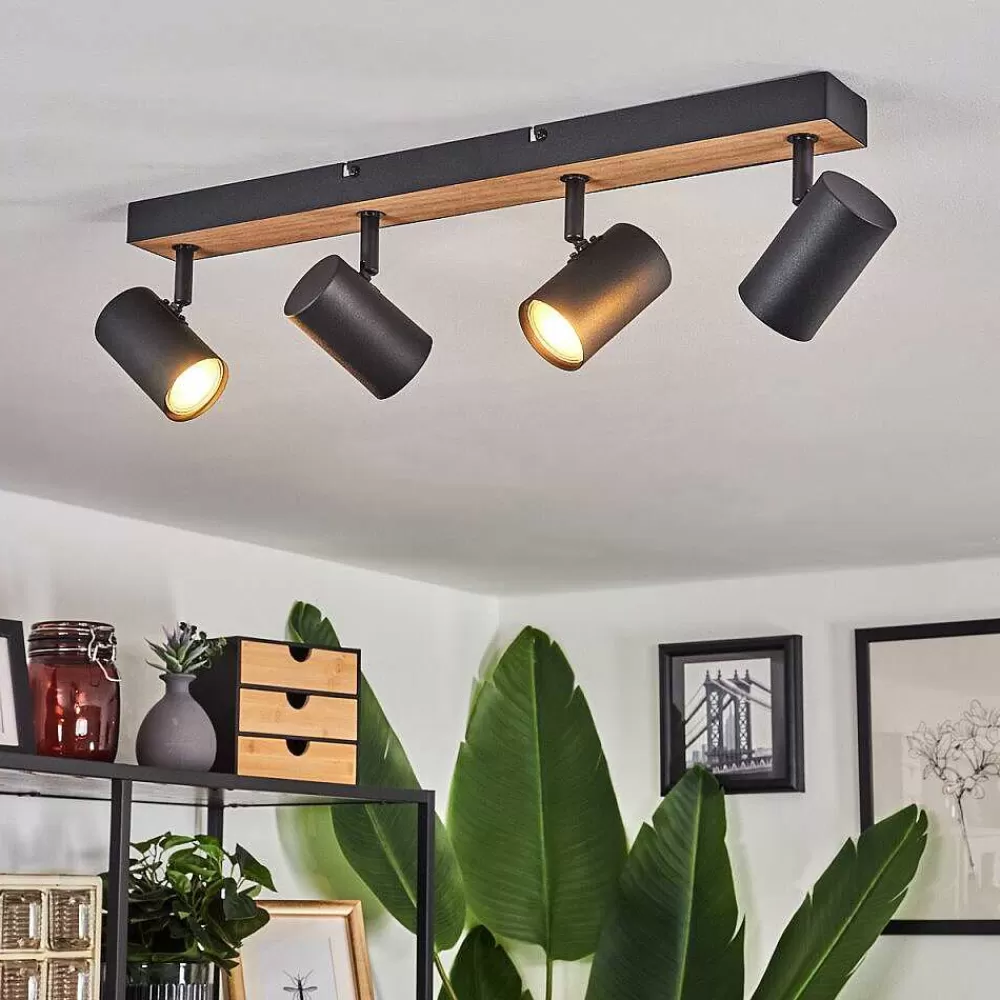 hofstein Plafonnier Javel Brun, Couleur Bois, Noir, 4 Lumieres