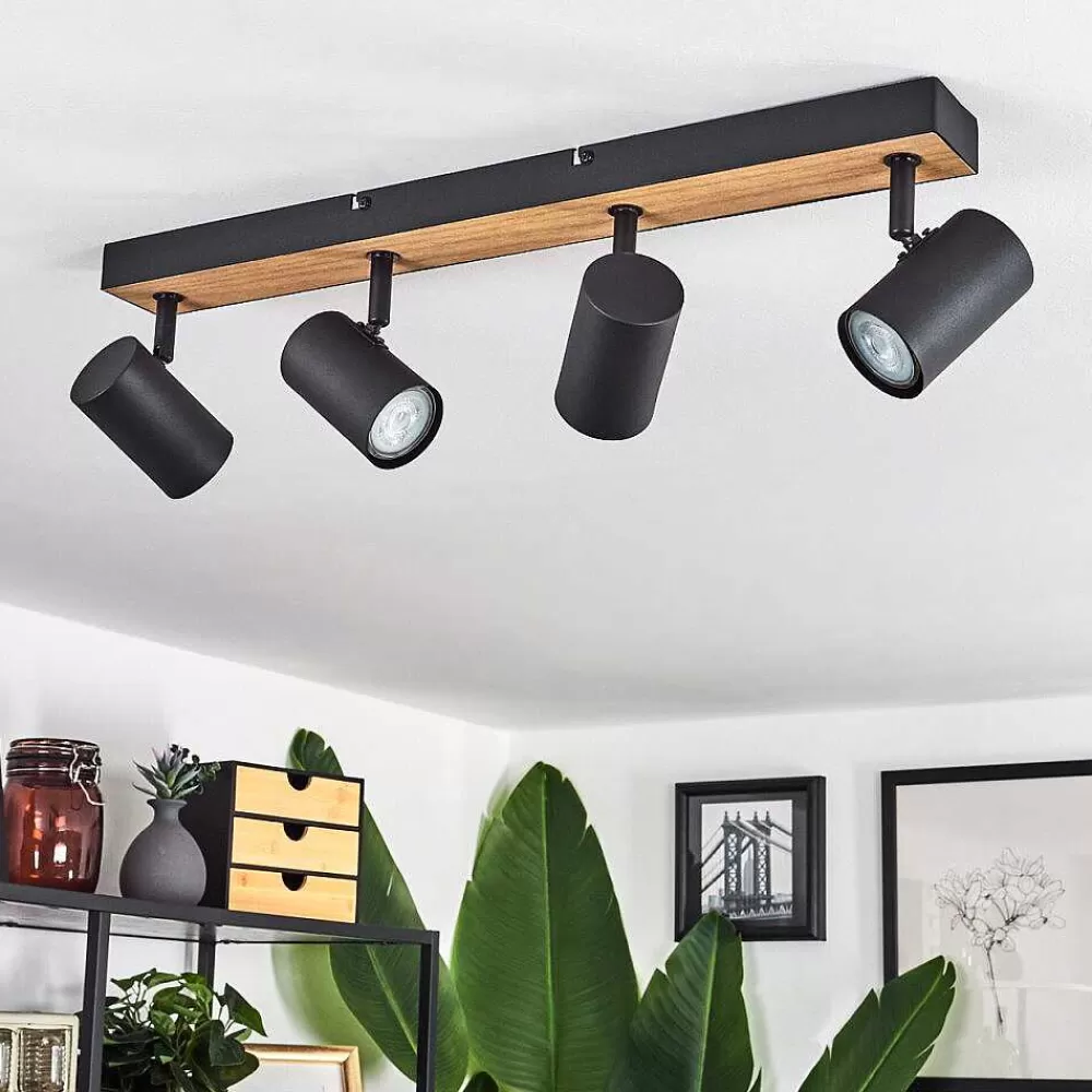 hofstein Plafonnier Javel Brun, Couleur Bois, Noir, 4 Lumieres