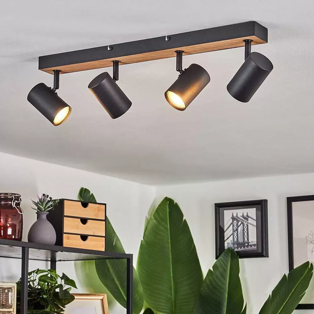 hofstein Plafonnier Javel Brun, Couleur Bois, Noir, 4 Lumieres