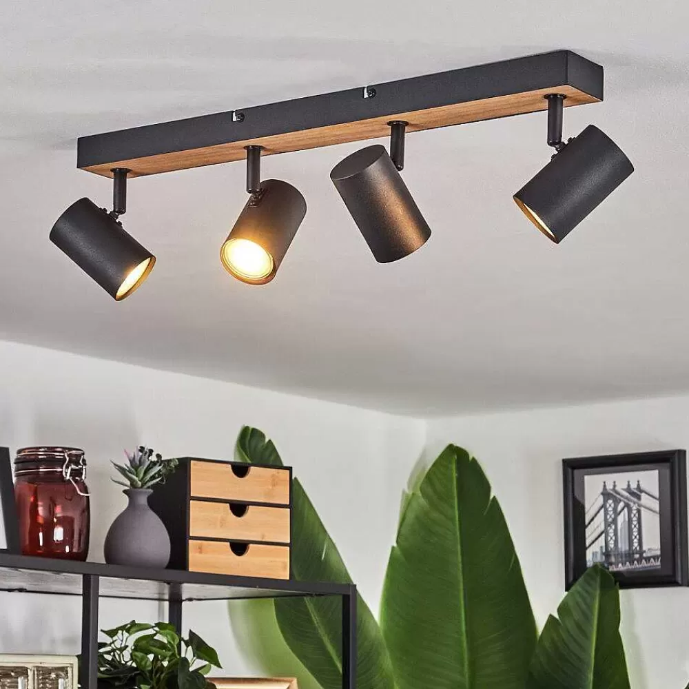 hofstein Plafonnier Javel Brun, Couleur Bois, Noir, 4 Lumieres