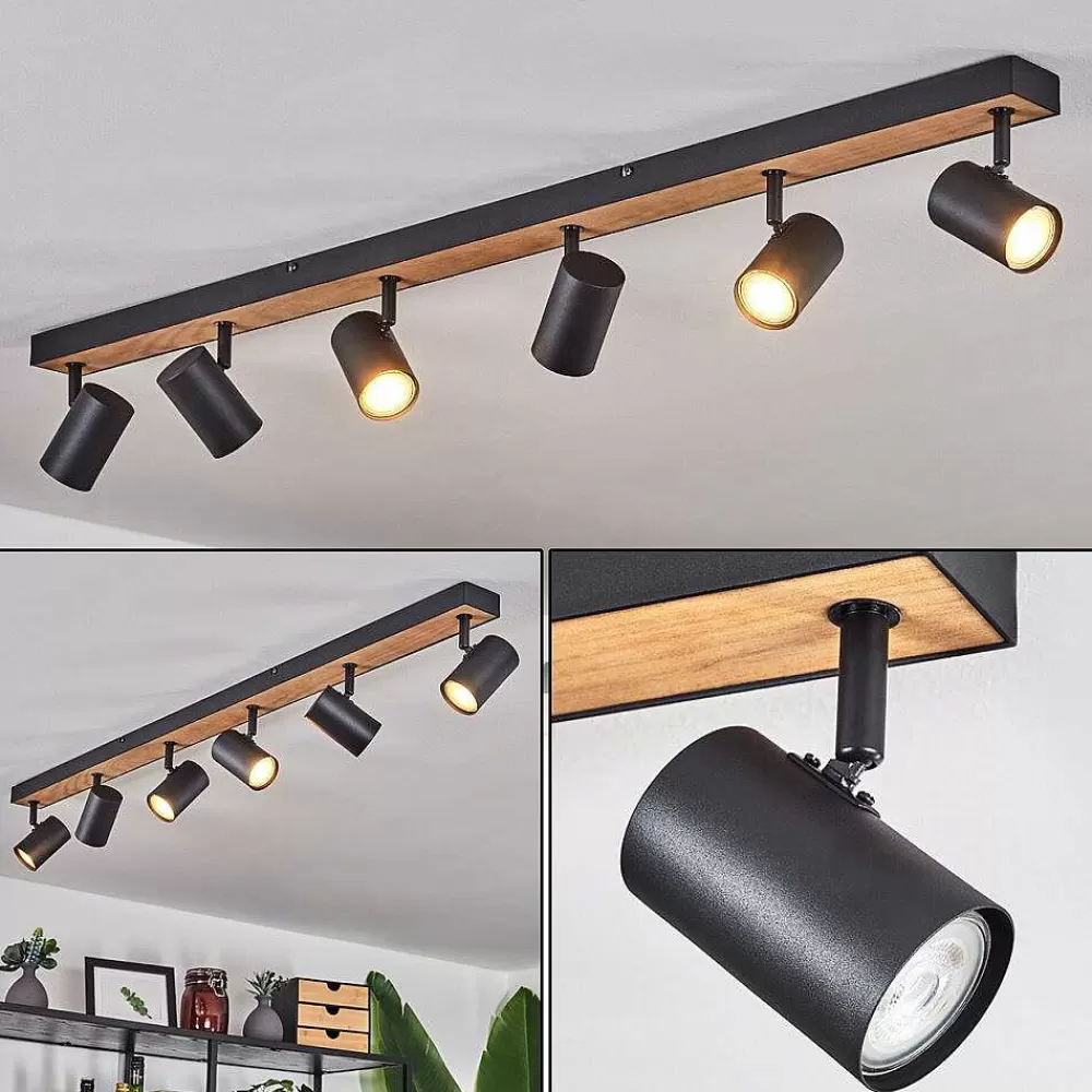 hofstein Plafonnier Javel Brun, Couleur Bois, Noir, 6 Lumieres