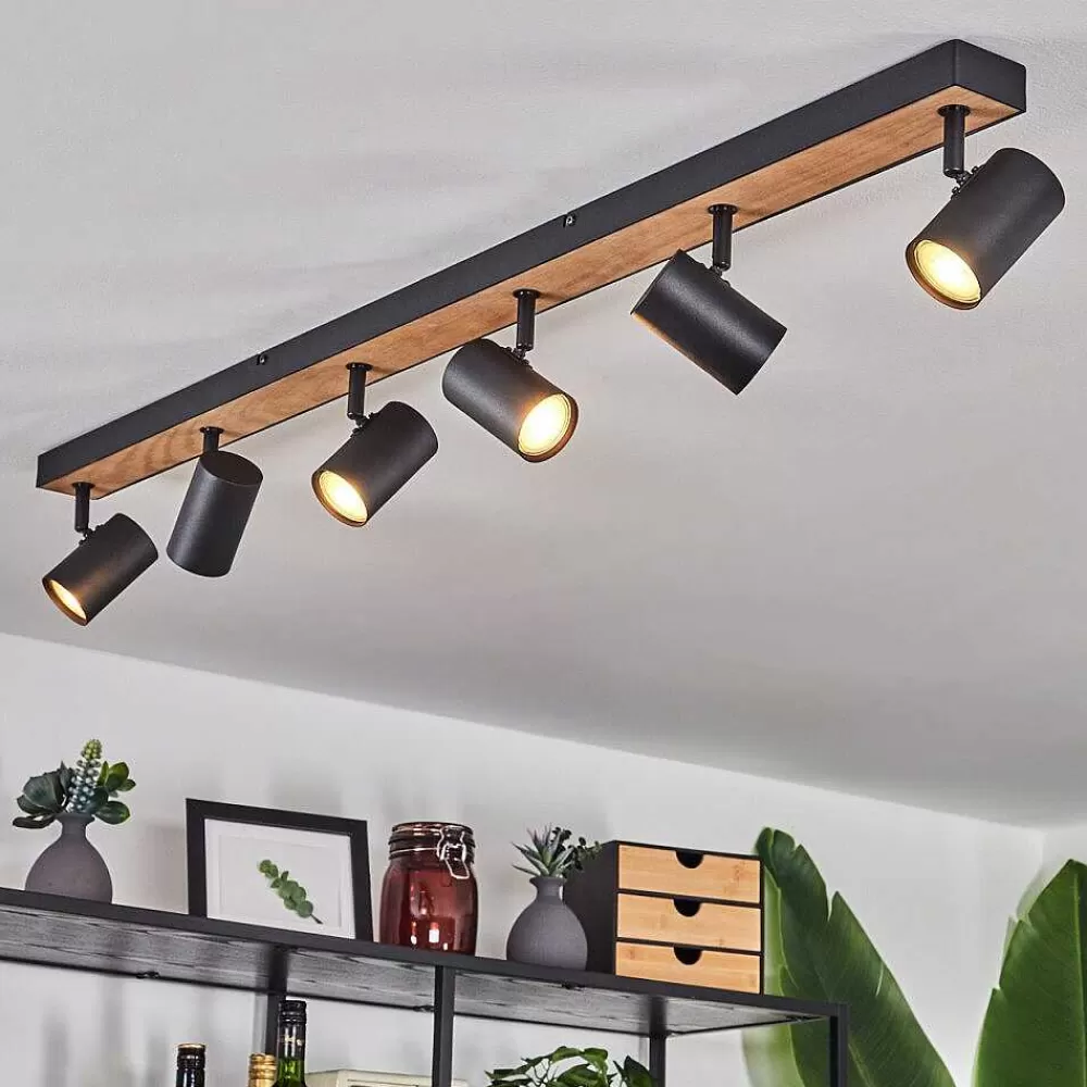 hofstein Plafonnier Javel Brun, Couleur Bois, Noir, 6 Lumieres