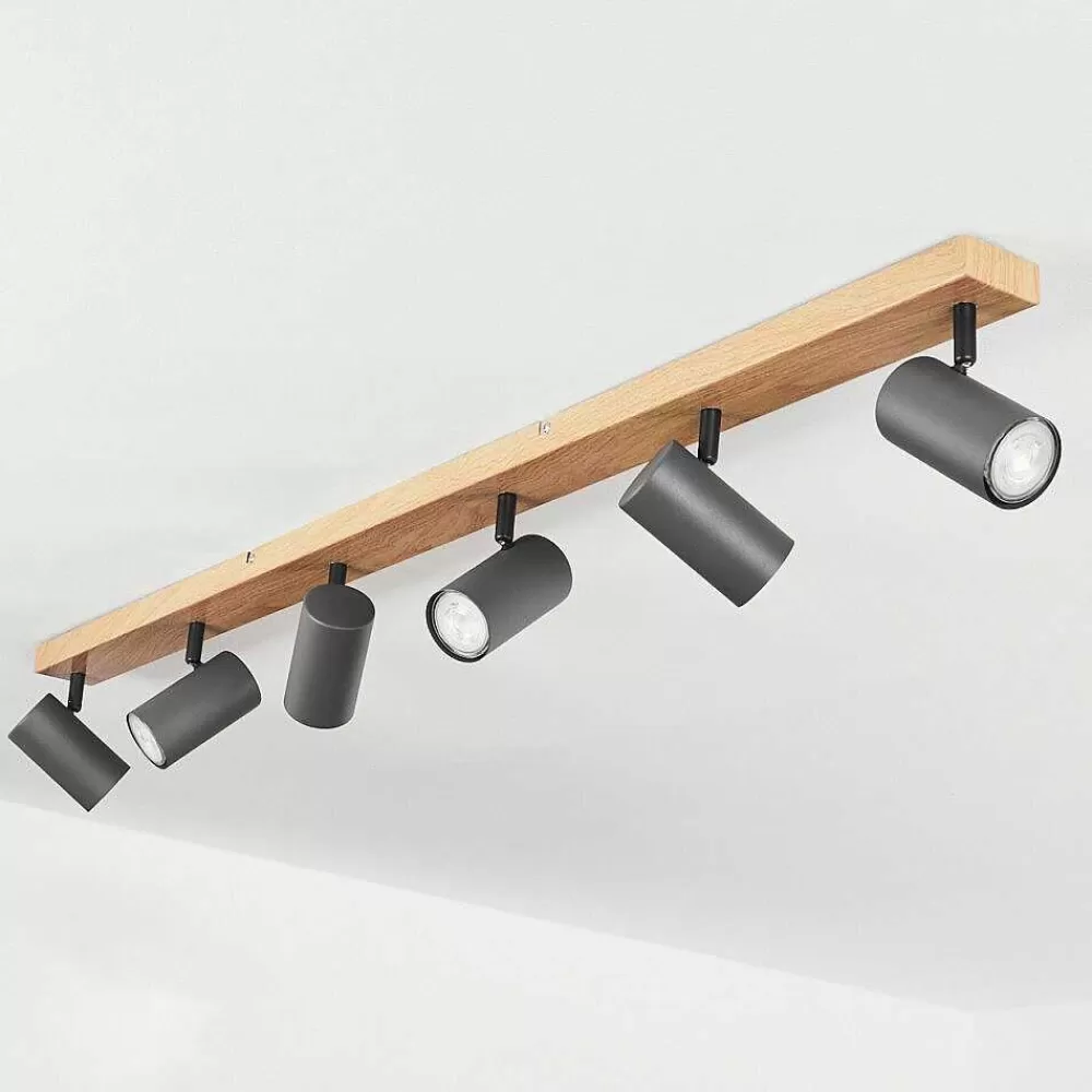 hofstein Plafonnier Javel Brun, Gris, Couleur Bois, 6 Lumieres