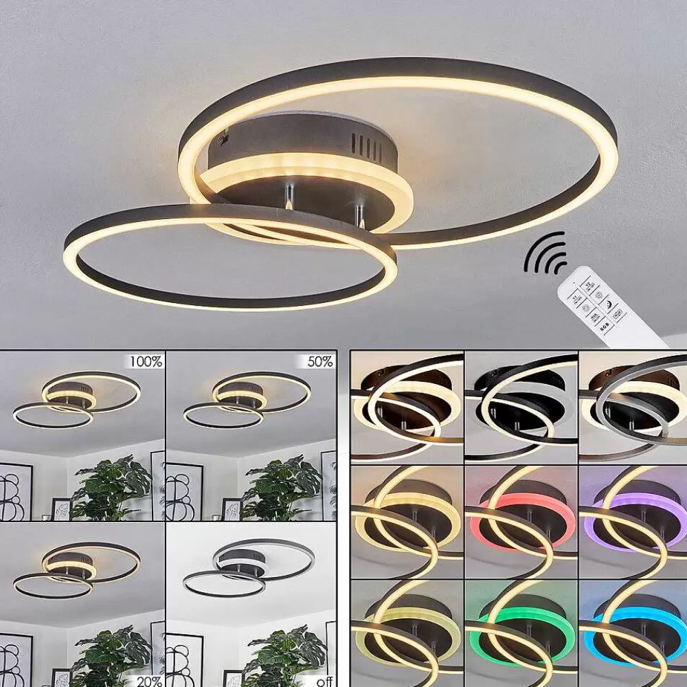hofstein Plafonnier Lithgow Led Noir, 2 Lumieres, Telecommandes, Changeur De Couleurs