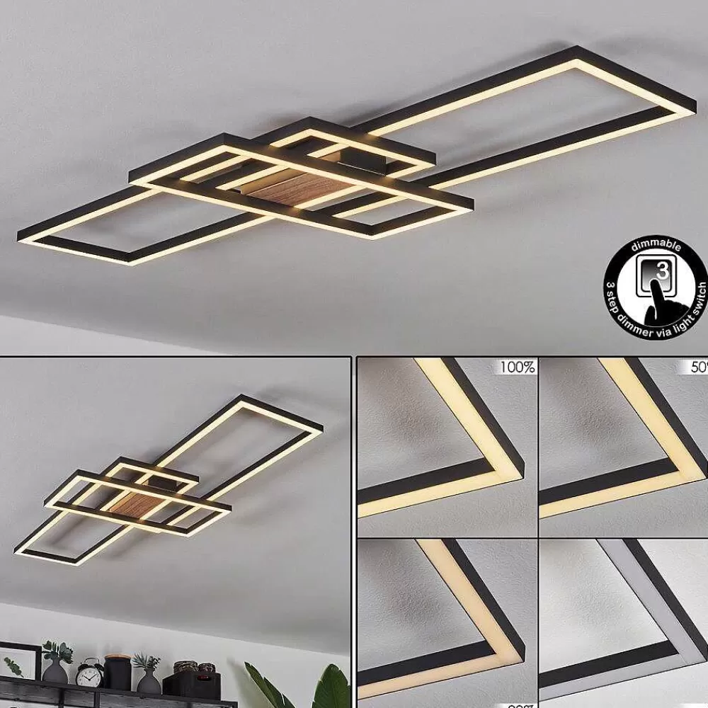 hofstein Plafonnier Longos Led Brun, Couleur Bois, Noir, 1 Lumiere
