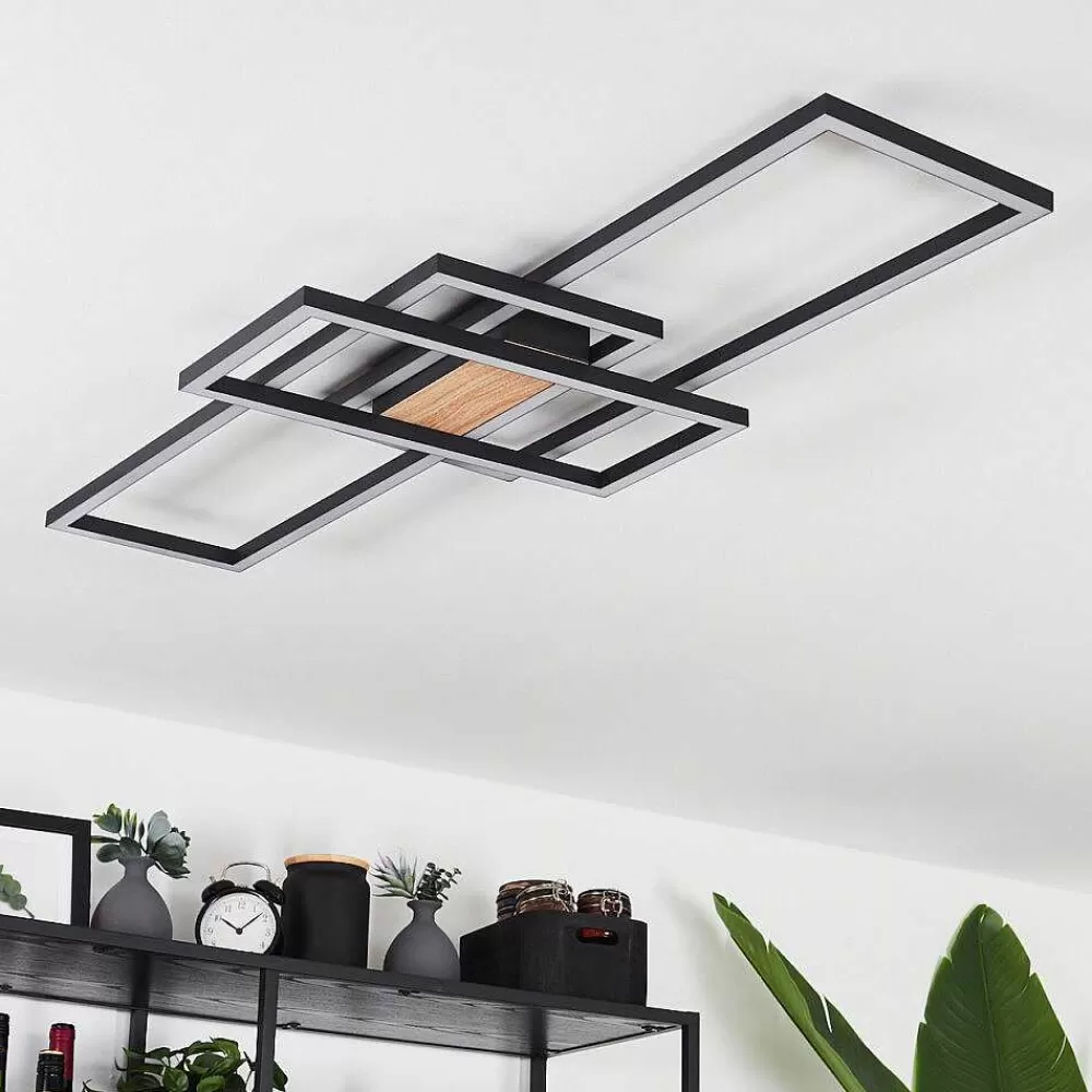 hofstein Plafonnier Longos Led Brun, Couleur Bois, Noir, 1 Lumiere