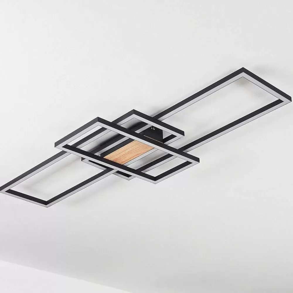 hofstein Plafonnier Longos Led Brun, Couleur Bois, Noir, 1 Lumiere