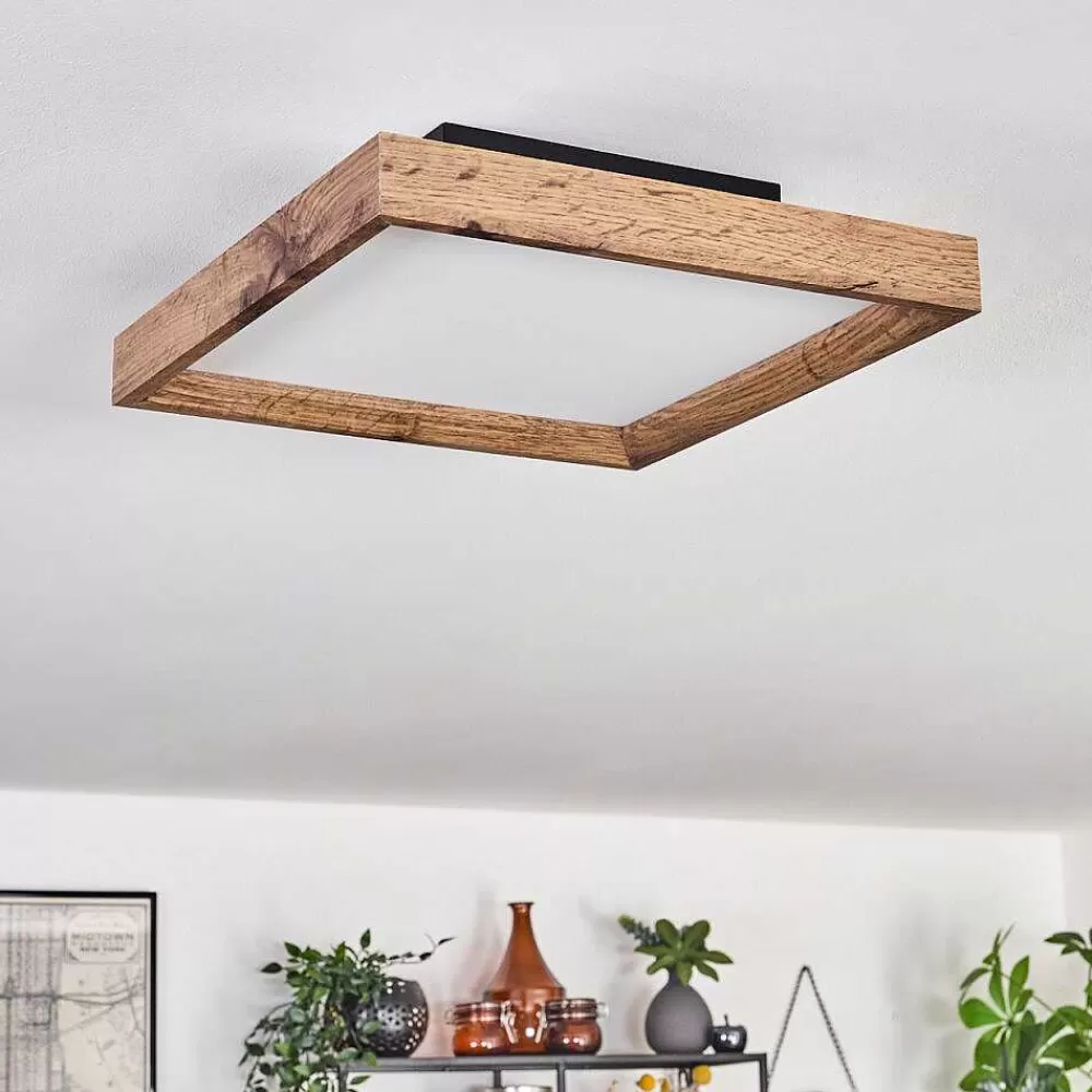 hofstein Plafonnier Longvic Led Brun, Couleur Bois, Noir, 1 Lumiere