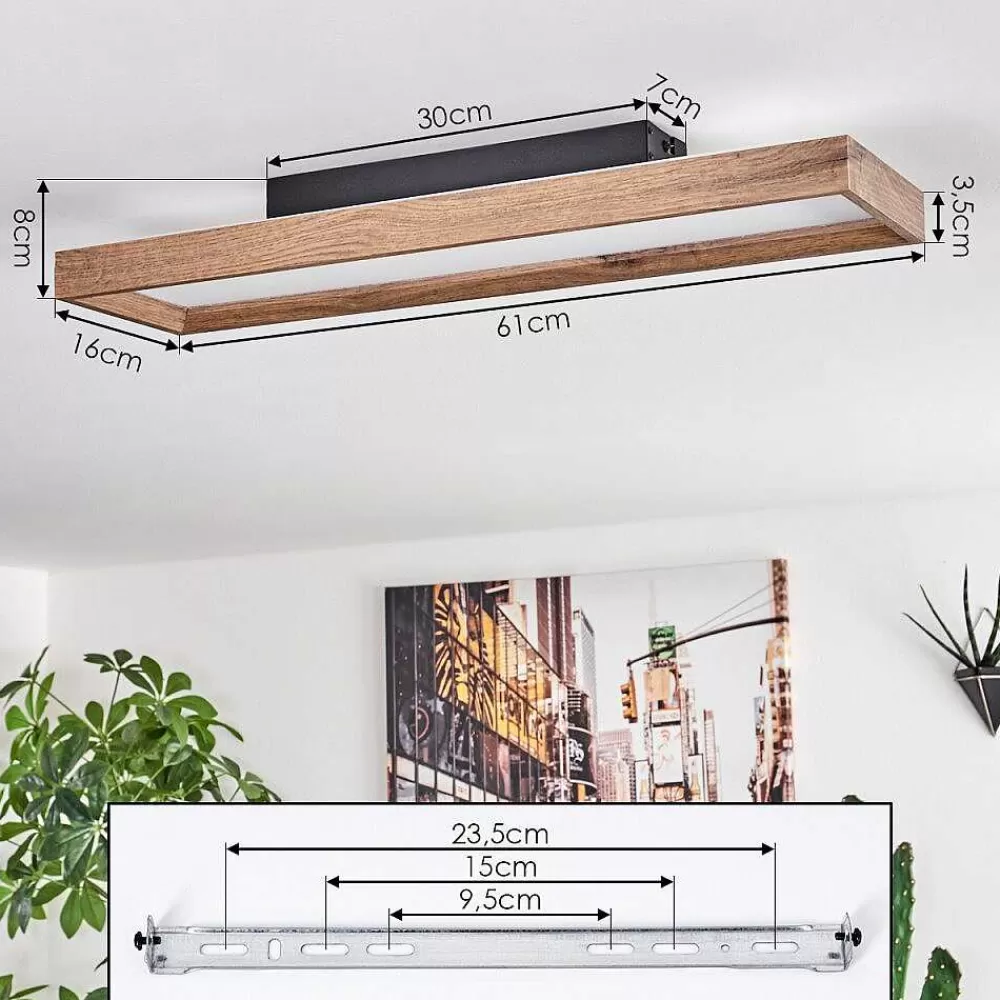 hofstein Plafonnier Longvic Led Brun, Couleur Bois, Noir, 1 Lumiere
