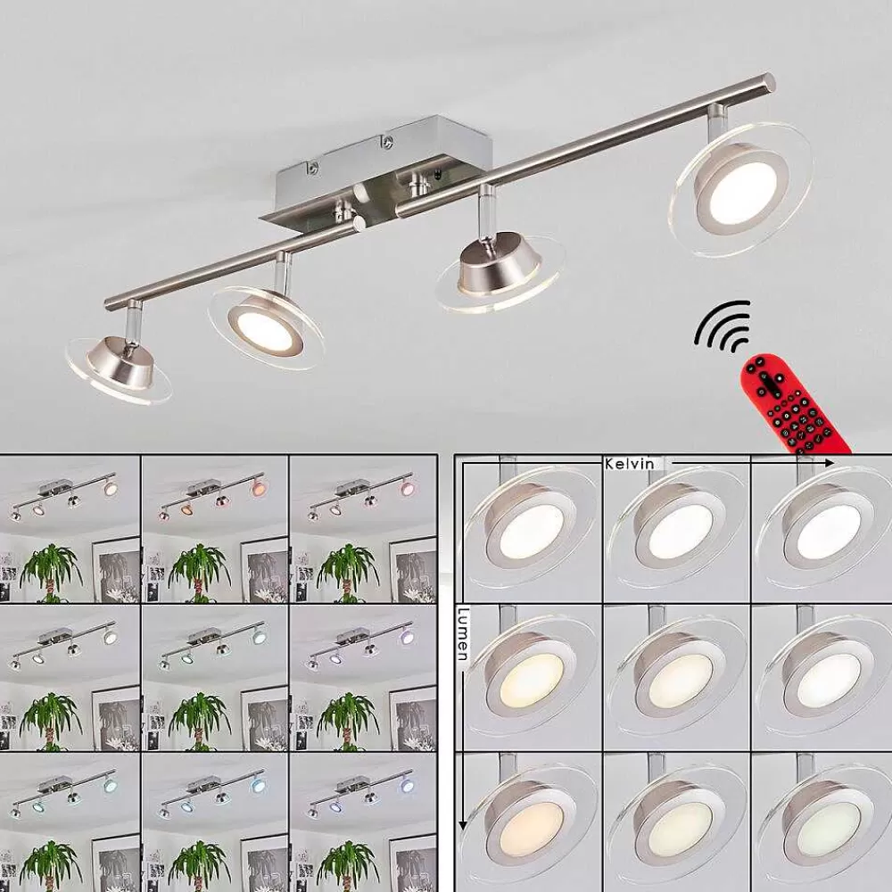 hofstein Plafonnier Marsen Led Chrome, Nickel Mat, 4 Lumieres, Telecommandes, Changeur De Couleurs