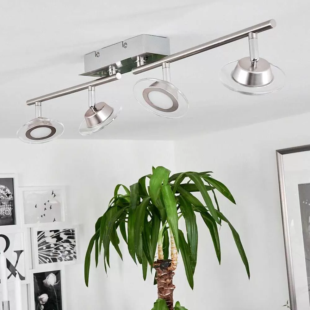 hofstein Plafonnier Marsen Led Chrome, Nickel Mat, 4 Lumieres, Telecommandes, Changeur De Couleurs