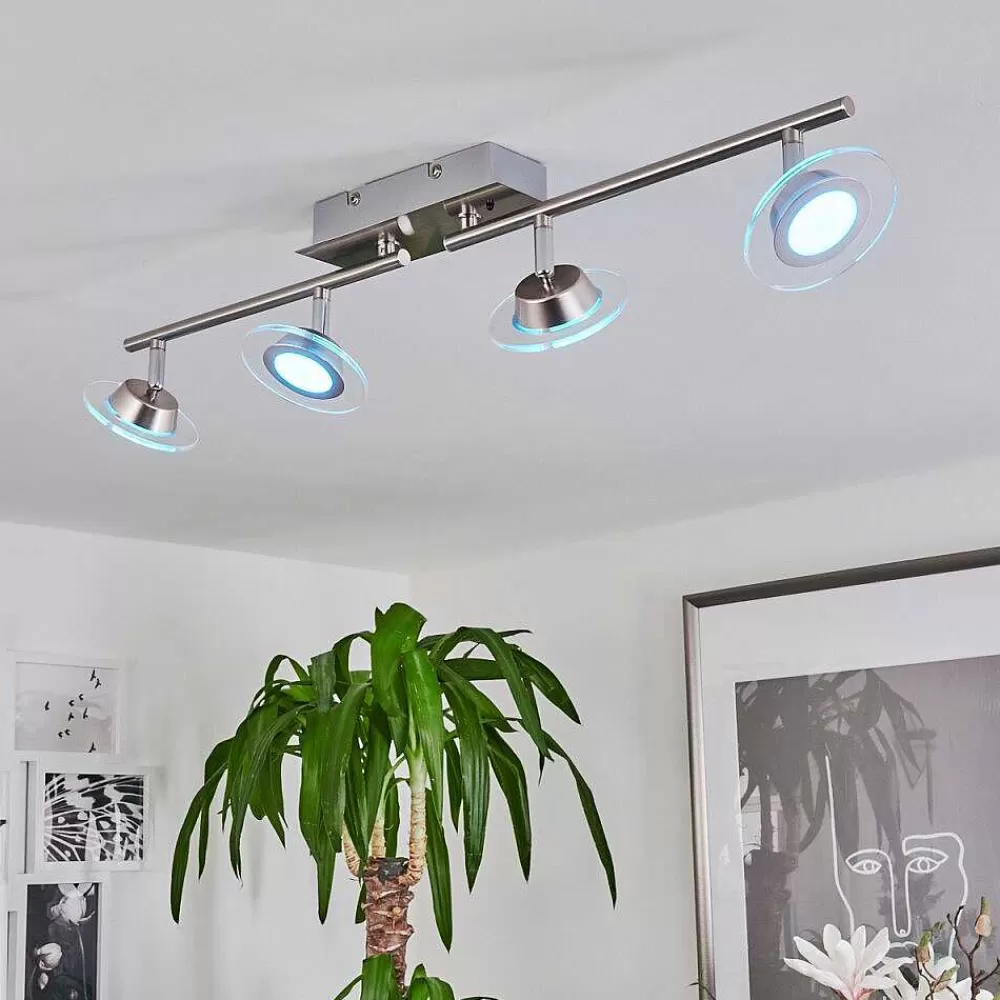 hofstein Plafonnier Marsen Led Chrome, Nickel Mat, 4 Lumieres, Telecommandes, Changeur De Couleurs